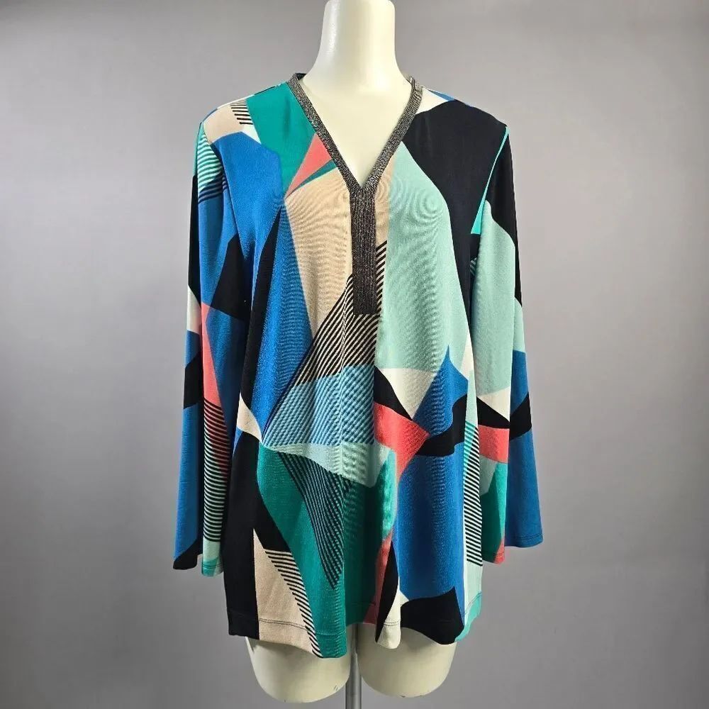Chico's Multicolor Geometric V-Neck Top R6